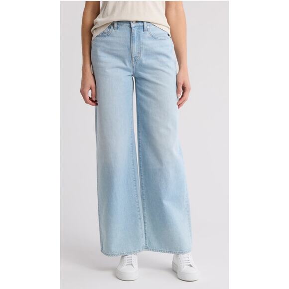 Madewell Superwide Leg Jeans in Alesio Wash Sz 32 Light Wash Wide Leg High Rise - Picture 3 of 7